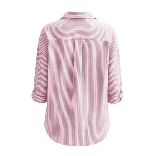 Striped Shirt Women Long Sleeve Summer Fall Tops Pink X-Large - Thumbnail 4
