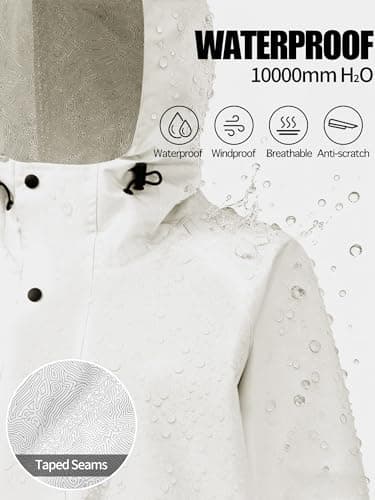 PITINAN Womens Rain Coat Windproof Windbreaker Cute Rain Jackets For Women With Waist Belt & Bag Fall Coats 2026 Long Raincoats Womens Waterproof For RV Travel OFF White XL - Thumbnail 2