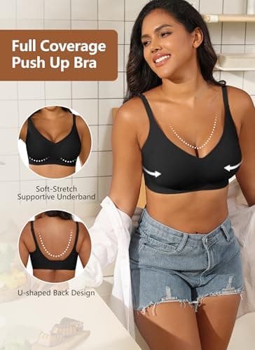 Xcutting Women's Supportive Wireless Jelly Bras for Women Seamless Comfort, Full Coverage, No Underwire, T-Shirt Women Bras Regular and Plus with Extender (Black,X-Large) - Thumbnail 5