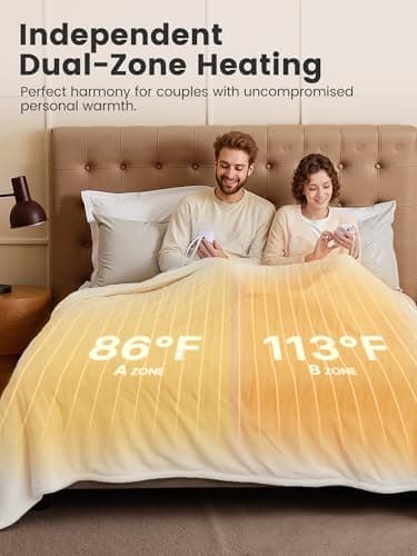 WOOMER Heated Blanket King Size 100" x 90", Electric Blanket with Dual Controllers, 0.5-12 Hours Timer & 10 Heating Levels, ETL Certified, White Double-Sided Velvet, Machine Washable - Thumbnail 4