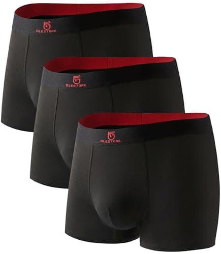 GLESTORE Mens Underwear Trunks Pack Modal Underwear for Men with Pouch Moisture Wicking Black&Red 2XL - Image 1