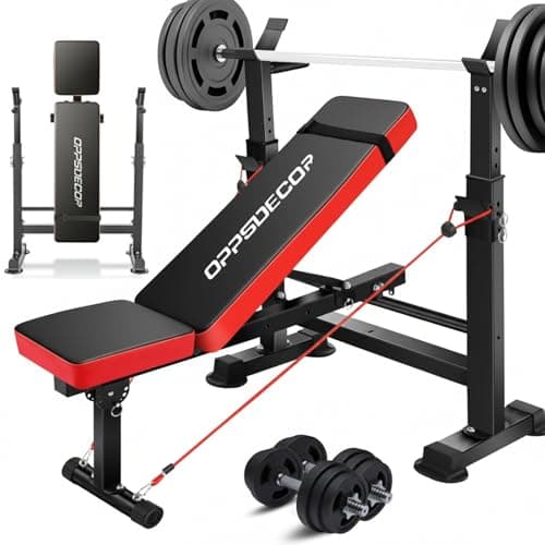 OPPSDECOR 900LBS All in One Weight Bench Set with Squat Rack Adjustable Workout Bench with Leg Developer Preacher Curl Rack Fitness Strength Training Bench for Home Gym - Image 1