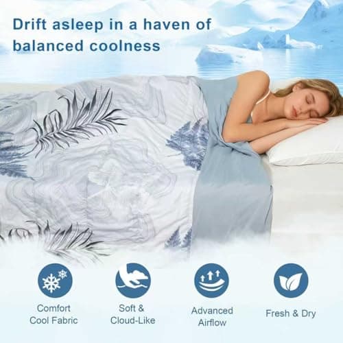 WQSPRING Cooling Comforter Twin Size, Cooling Blankets for Hot Sleepers, Breathable Lightweight Cold Blanket, Ultra Soft Thin Summer Bedding (Dusty Blue, Twin) - Thumbnail 3