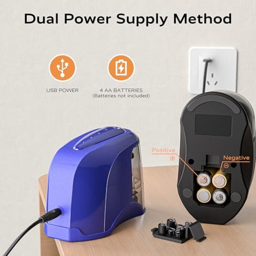 STAGEEK Electric Pencil Sharpener, Plug in or USB/Battery Operated. Fits No.2 and Colored Pencils (6-8mm). Great for School, Classroom, Office and Home(Black) - Thumbnail 5