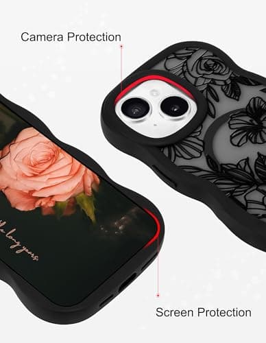Aitipy Magnetic Case for iPhone 13/14, Compatible with MagSafe, Cute Black Flower Floral Aesthetic Soft Silicone Curly Wavy Shockproof Protective Phone Cover for Women Girls - Thumbnail 3