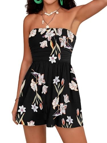 STOLKISS Strapless Rompers for Women Summer Casual Sleeveless Tube Top Shorts Jumpsuits Off Shoulder Beach Romper with Pockets - Image 1