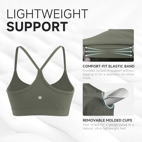 MXYMXY Women’s Buttery Soft Yoga Bras, Y-Back Strappy Sports Bra with Removable Pads, Lightweight Low Impact Lounge Pilates Top Sage Green - Thumbnail 4