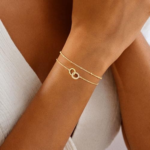 Turandoss Gold Bracelets for Women - Dainty 14K Gold Plated Interlocking Circles Bracelet Layered Cubic Zirconia Interlock Circles Bracelet Delicate Interlock Bracelets for Women Birthday Gifts - Thumbnail 2