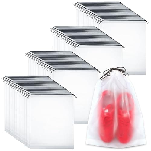 100 Pack Shoe Bags for Travel, 15.7" x 11.8" Large Clear Travel Shoe Bag Vacation Essentials Cruise Essentials Portable Drawstring Packing for Men & Women - Image 1