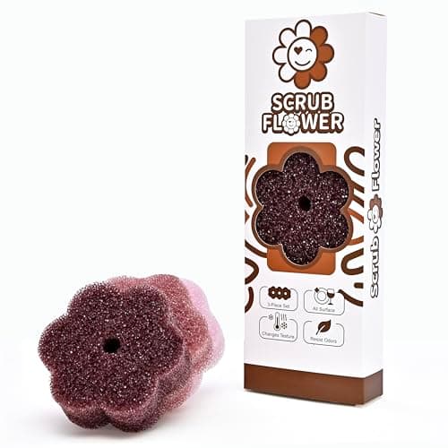 Scrub Flower Temperature Sensitive Sponges -Non-Scratch Scrubbers for Kitchen & Home - Firm in Cold & Soft in Warm Water - Odor Resistant Color-Coded Dish Sponges (Earth Dahlia, 3 Count) - Image 1