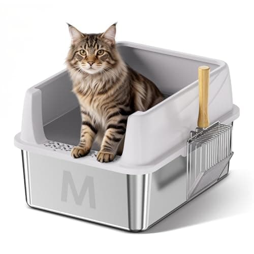 Stainless Steel Litter Box with Lid: Metal Cat Litter Box for Small Cats with Scoop, High Sided Kitty Litter Pan Tray, 17.4'' x 13.5'' x 8.5'',Non-Stick, Anti-Leakage, Easy Cleaning (Light Gray) - Image 1