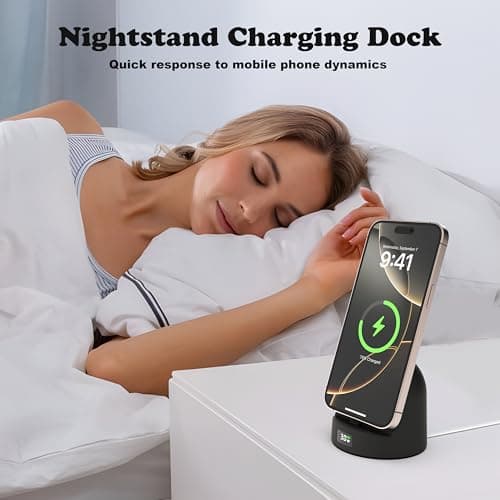 Phone Charging Stand for Samsung/iPhone15/16/17,Charger Stand with USB-C,Charging Station with LED Power Display,Charging Dock for Nightstand Black Silicone - Thumbnail 4