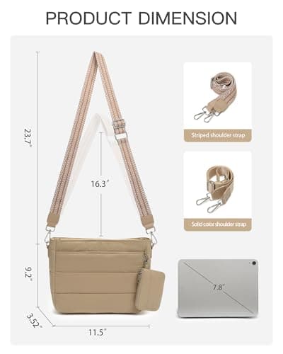 Gitus Gifts for Women Puffer Hobo Crossbody Bag Quilted Cross Body Purses Trendy Handbags with Coin Wallet Birthday Gifts for Mom Wife (Khaki) - Thumbnail 3