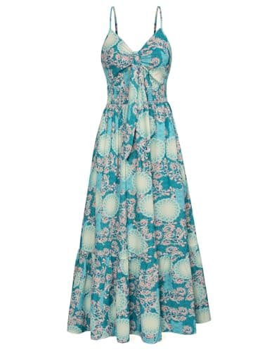 Women's Maxi Dress Casual Boho Sleeveless Spaghetti Strap Smocked Long Beach Sun Dresses with Pockets - Image 1