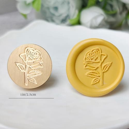 Pilloze Rose Wax Seal Stamp, 3D Embossed Relief Carving Brass Head and Wood Handle for Wax Seal Stamp Kit, Decor for Thanksgiving Card/Envelope/Gift Wrap/Wedding Invitation - Thumbnail 2