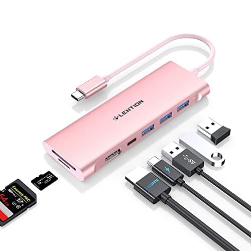 LENTION 7-in-1 USB C Multiport Hub with 4K HDMI, 100W PD, 3 USB 3.0 Ports, SD/MicroSD Card Reader Compatible MacBook Pro/Air 2016-2025 Stable Driver Adapter (CB-C36B, Rose Gold) - Image 1