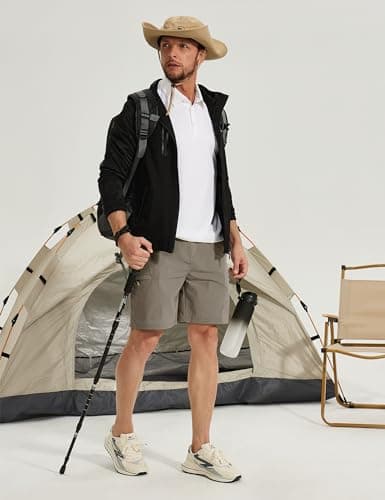 MOURCE Mens Gym Shorts with 5 Pockets - Lightweight Waterproof 9" Cargo Shorts for Workout Outdoor Sports, Khaki - Thumbnail 2