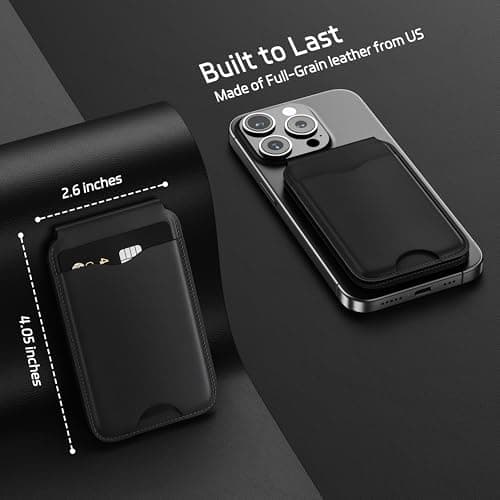 LULULOOK Magnetic Wallet Stand for Phone, 2-in-1 Full Grain Leather Mag-Safe Card Holder for iPhone 16/15/14/13/12 Plus Pro Max Series, Mobile Phone Wallet w/3 Card Slots, Not for iPhone Mini - Black - Thumbnail 6
