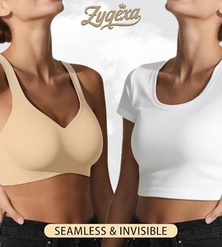 ZYQEXA 2 Pcs Womens Seamless Wireless Jelly Bra Push Up Comfort Soft No Underwire Full Coverage T-Shirt Bra with Extender, Black + Nude, 2XL - Thumbnail 5