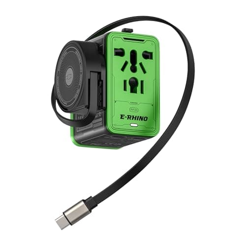 Mfish Universal Travel Adapter with Retractable USB-C Cable, 75w 5-Port International Plug Adapter, 1 USB-A, 3 Type-C, Worldwide Wall Charger for EU/UK/AUS/CN Compatible With Over 200 Countries, Black - Image 1