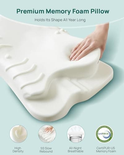 Releep Adjustable Cervical Neck Pillow, Cooling Orthopedic Ergonomic Contour Pillow, Memory Foam Neck Pillows for Back Stomach Sleeper, White Color - Thumbnail 4