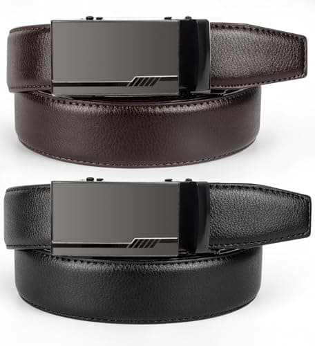 Truyis Leather Ratchet Belts For Men 2 Pack,Slide Ratcheting Belt,Adjustable Click Dress Belt - Thumbnail 2