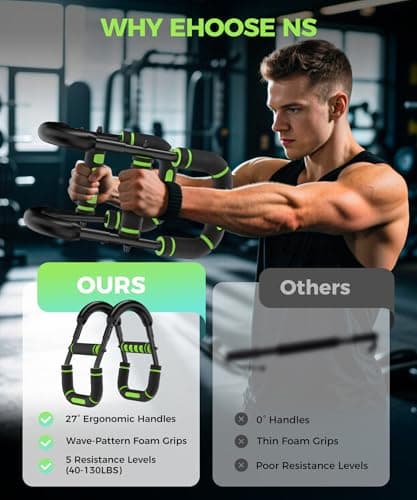 Twister Arm Trainer, Adjustable 5 Resistance Levels (40-130 lbs) Chest & Arm Workout Equipment for Men & Women, Ergonomic Home Gym Strength Trainer with Anti-Slip Handles & Carry Bag (Green) - Thumbnail 6