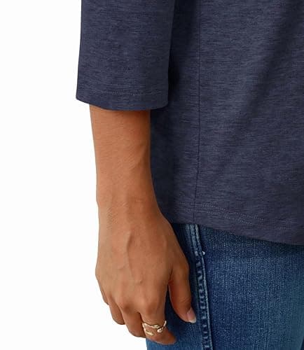 GKBK Womens Tops 3/4 Sleeve Shirts Round Neck Casual Blouses Basic Loose Fit Pullover Tshirts Navyblue L - Thumbnail 3