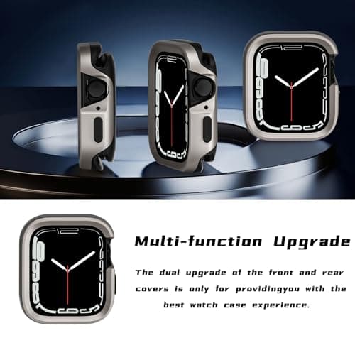 SDOCEBF Metal Bumper Case for Apple Watch Series 9 8 7 45mm Protector, Apple Watch Case 45mm iWatch Rugged Bumper 45 mm with TPU Back Cover, Raised Edge Screen Protection, Titanium Original - Thumbnail 5