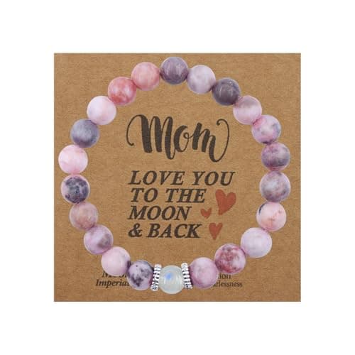Oeyliz Mothers Day Gifts for Mom Women Mama Bracelet Best Mama Personalized Unique Presents Mother's Day Birthday Christmas Natural Stone Bracelet Pink - Image 1