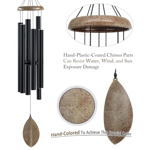 Wind Chimes Outside Deep Tone, 45 in WindChimes Large with 6 Heavy Tubes, Large Deep Tone Wind Chime Outdoor for Garden Hanging Décor,Sympathy Gifts, Black - Thumbnail 3