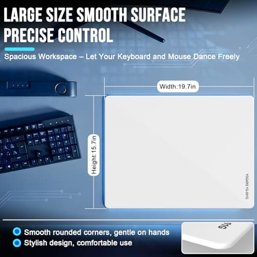 YOGARS Tempered Glass Gaming Mouse Pad, Ultra-Smooth Micro-Etched Surface Speed & Control, Large 19.7"x15.7" Anti-Slip Base, Easy Clean Scratch Resistant for Esports and Work (White) - Thumbnail 5