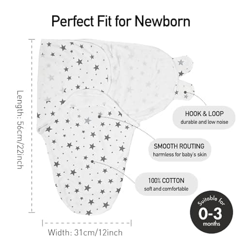 GLLQUEN BABY Newborn Swaddle Blankets for Baby Boy, 3 Pack Baby Swaddles 0-3 Months, Swaddling Sleep Sack, Infant Wrap Swaddle Sack, Elephant & Star & Stripe, Newborn Essentials - Thumbnail 5
