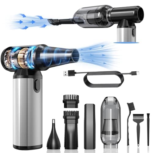 Compressed Air Duster, 2-in-1 Air Duster & Vacuum with 320000RPM Brushless Motor, Electric Air Duster Rechargeable, 3-Gear Adjustable Air Blower for Keyboard, Computer, Car, Home, Outdoor Cleaning