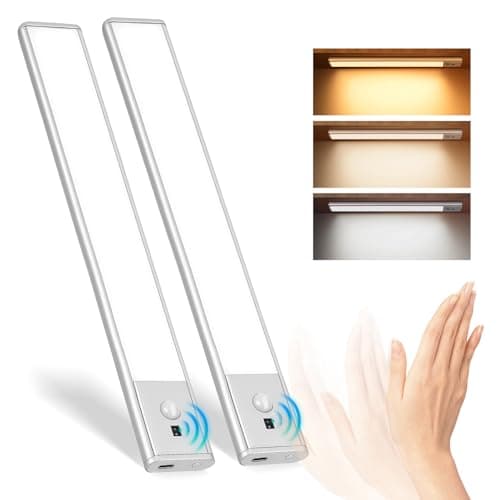 GLARESBOT Rechargeable Under Cabinet Lights, 11.8 Inch Motion Sensor LED Light Bars with Hand Wave Control, Dimmable 3 Color Temps Magnetic Closet Lights for Kitchen, Pantry, Wardrobe, Stairs, 2 Pack