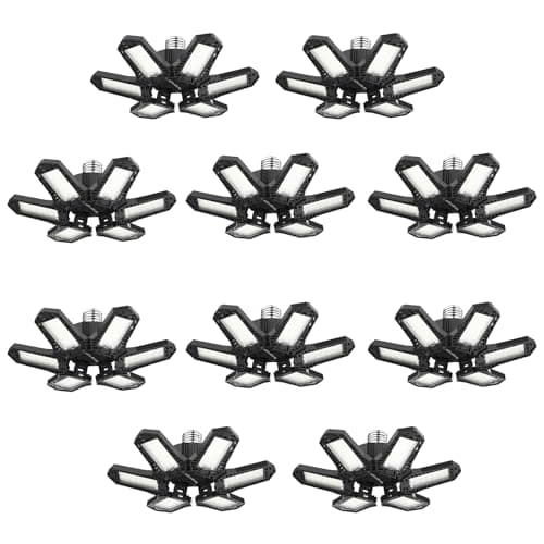 LUCORUSC Led Garage Lights Bulb 10 Pack 120W Super Bright Ceiling Led Shop Lights 6 Deformable Panels Screw in E26/E27 6500K 12000 LM Deformable Garage Light Ideal for Basement Attic and Workshop - Image 1