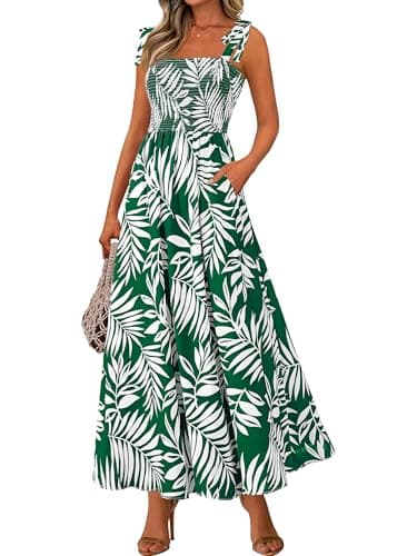 PRETTYGARDEN Womens Summer Dresses Floral Sleeveless Smocked Maxi Dress Boho Spaghetti Strap A Line Flowy Beach Long Sundress(Green Flower,Small) - Image 1