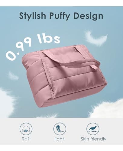 Tote Bag for Women with Zipper, Quilted Puffer Tote Bag with Compartments, Lightweight Puffy Work Bags for Women Travel (Mauve Pink - Thumbnail 6