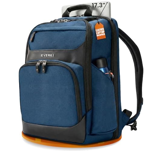 EVERKI Onyx Premium Business Executive Laptop Backpack – Ballistic Nylon & Leather Office Laptop Bagpack, Office Backpack, Business Computer Bag, Dedicated Compartment up to 17.3" (EKP132S17N), Navy - Image 1