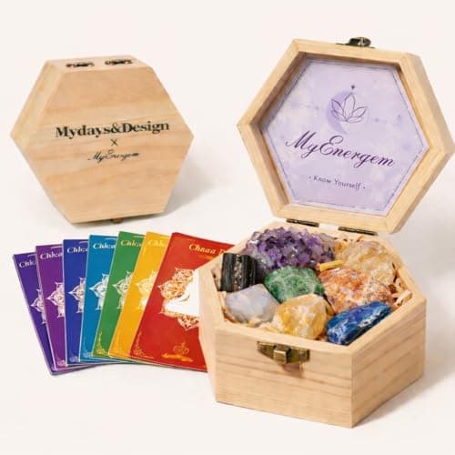 MYDAYS&DESIGN 7 Chakra Healing Crystals Set for Meditation Yoga Reiki, Amethyst Cluster, Lapis Lazuli, Opal, Green Aventurine, Citrine, Sunstone, Black Tourmaline with Wooden Gift Box and Guidebook