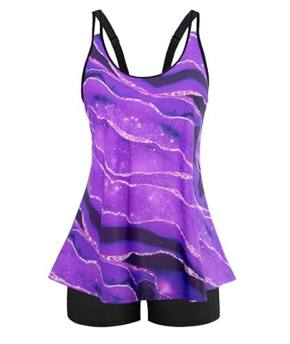 Arolina Plus Size Swimsuit for Women 2 Piece Adjustable Straps Conservative Tankini Summer Beach Swimwear Purple Ripples 18W - Image 1