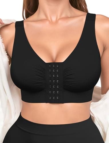 Easybunny Front Closure Minimizer Bras for Women Post Surgery Mastectomy Compression Bra with Adjustable Straps Non Padding Black L - Image 1