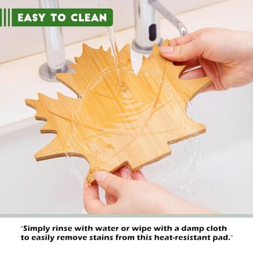 Erjiacun Bamboo Trivets for Hot Dishes, Pots & Pans - 6 Large Heat Resistant Pot Holders Trivet Set with Maple Leaf Design, Non-Slip for Kitchen Countertops & Dining Table - Thumbnail 6