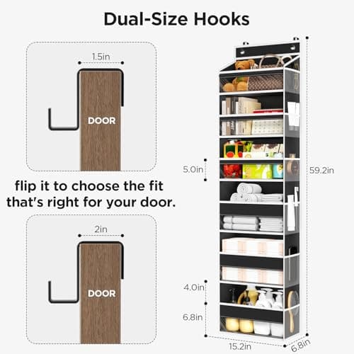 Mefirt Over The Door Organizer, 6 Shelf Door Hanging Organizers with 6 Large Capacity Pockets, Behind Door Storage Hanging Shelves for Closet Wall Bathroom Bedroom Nursery - Thumbnail 3