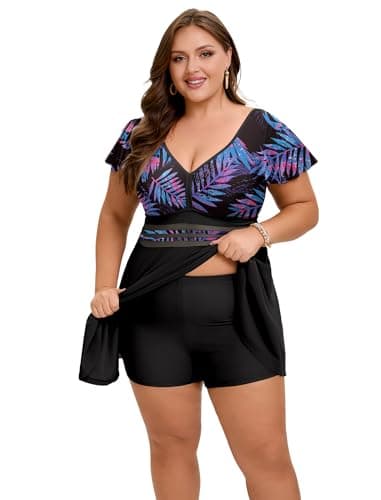 Arolina Modest Swimsuits for Women Full Coverage Tankini Bathing Suit Curvy Swim Dress Swimwear with Shorts - Thumbnail 5