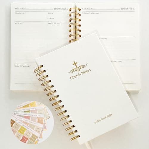 Church Notes Journal - Christian Notebook, Guided 5-in-1 System with Bonus Bible Tabs for Sermon Notes, Small Group (SOAP) & Church Activities, Spiral Bound Linen Hardcover, Christian Gift Idea - Image 1