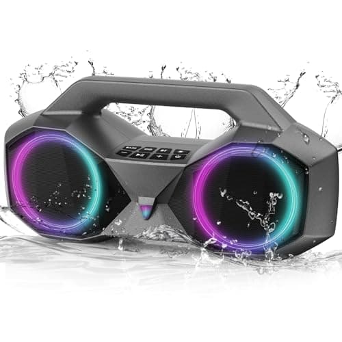 KMAG Bluetooth Speaker Wireless, 80W Loud Speaker with Deeper Bass, IPX7 Waterproof, 20H Playtime, Cool Lights, TWS, Portable Speaker for Home, Outdoor, Workshop, Party, Gift for All (Sliver) - Image 1