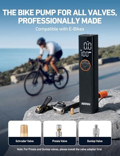 AstroAI L8 Portable Bike Pump, Bicycle Tire Inflator with Pressure Gauge, 150 PSI High Voltage Motor for Electric Mini Air Pump with Presta, Schrader, and Dunlop Valve for Road, Mountain, and E-Bike - Thumbnail 2