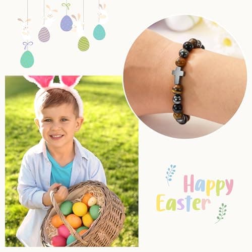 BAYLAY Easter Gifts for Teen Boys Men - Easter Basket Essentials Stuffers Fillers for Teens Boys Cross Bracelet for Boy Religious Christian Gift - Thumbnail 2