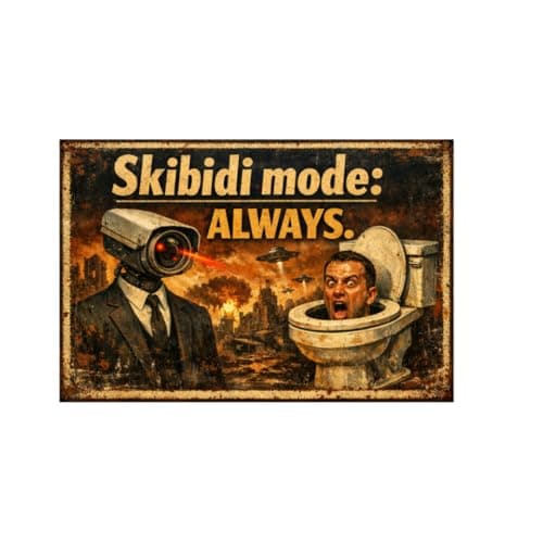 Skibidi Mode Always Metal Tin Sign Funny Toilet Wall Decor Dark Humor Bathroom Artwork Rustic Vintage Style Plaque Restroom Home Bar Office Gift 8x12 Inch Pre Drilled Hanging Art - Image 1